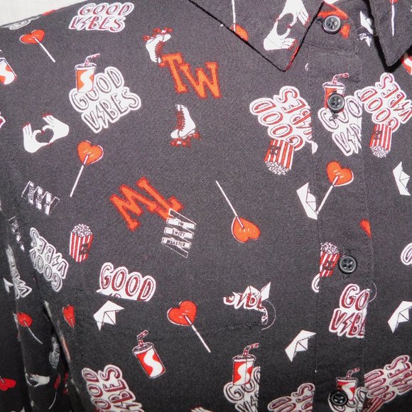 Tally Weijl  Womens M Black Red White GOOD VIBES , heart Lollipops,  Blouse - Picture 8 of 8